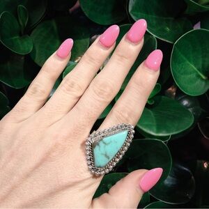 Sterling Silver Turquoise Beaded Silver Statement Ring | Adjustable Size